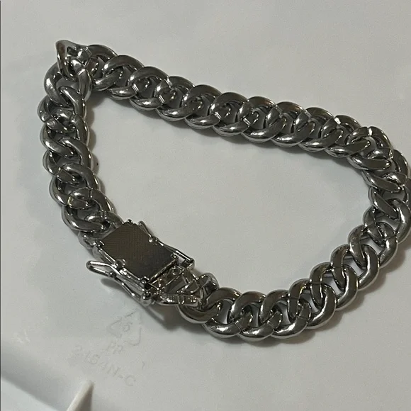 Silver-tone Men’s Chain Bracelet with Rhinestones - Picture 5 of 9